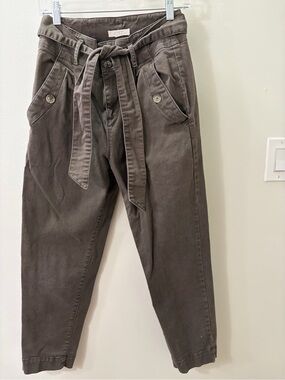 Loft Women’s High-Rise Paperbag Pants in Olive Brown